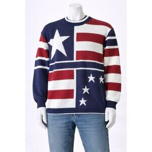 Vintage Private Eyes USA Flag Sweater Made in USA Patriotic Knit Pullover
